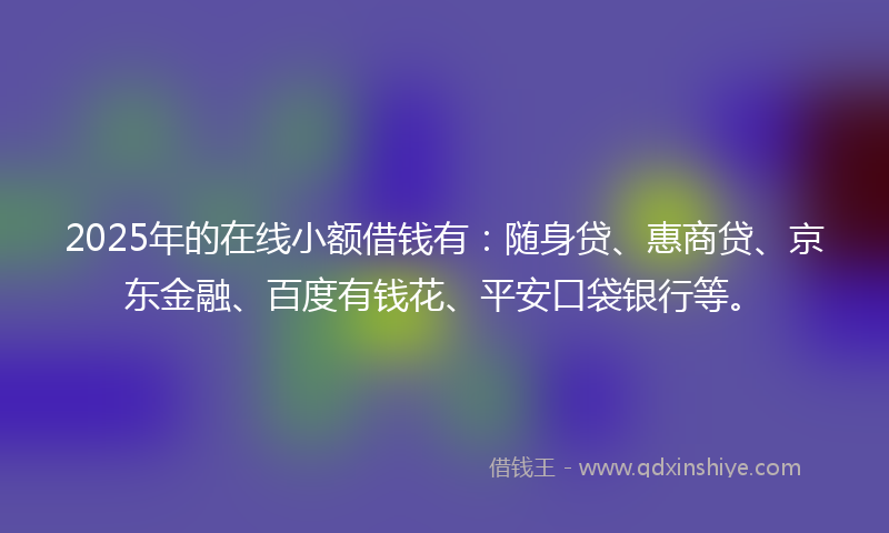 2025年的在线小额借钱有：随身贷、惠商贷、京东金融、百度有钱花、平安口袋银行等。
