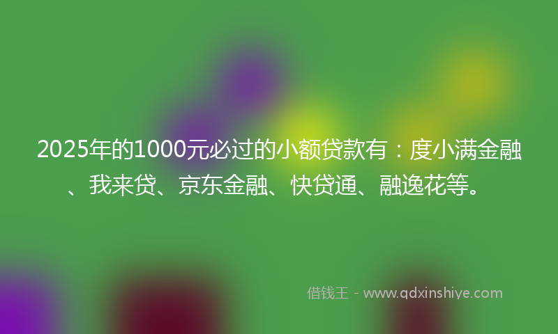 2025年的1000元必过的小额贷款有：度小满金融、我来贷、京东金融、快贷通、融逸花等。