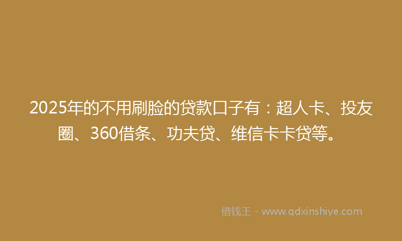 2025年的不用刷脸的贷款口子有：超人卡、投友圈、360借条、功夫贷、维信卡卡贷等。