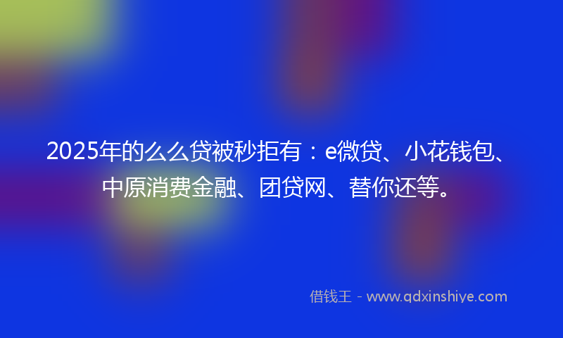 2025年的么么贷被秒拒有：e微贷、小花钱包、中原消费金融、团贷网、替你还等。