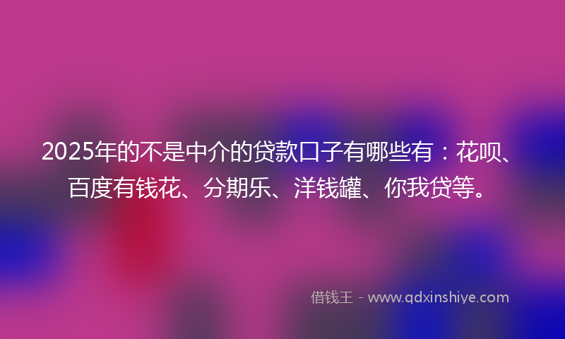 2025年的不是中介的贷款口子有哪些有：花呗、百度有钱花、分期乐、洋钱罐、你我贷等。