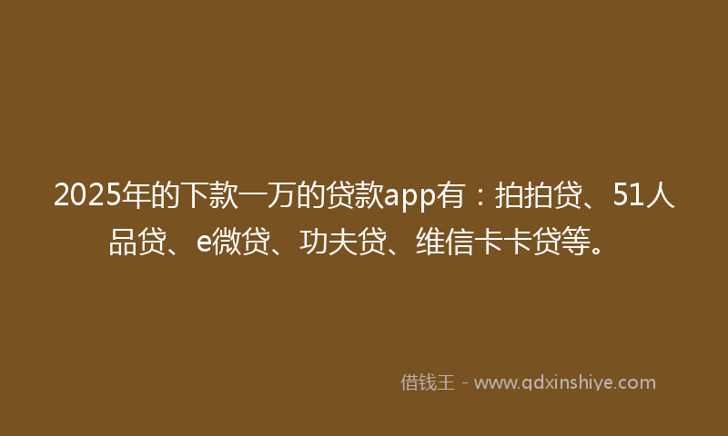 2025年的下款一万的贷款app有：拍拍贷、51人品贷、e微贷、功夫贷、维信卡卡贷等。