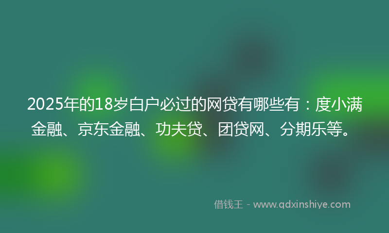 2025年的18岁白户必过的网贷有哪些有：度小满金融、京东金融、功夫贷、团贷网、分期乐等。