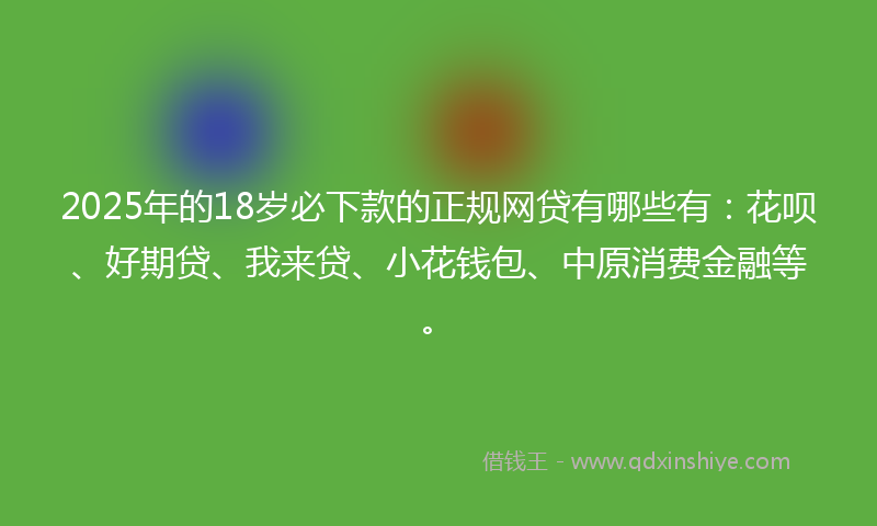 2025年的18岁必下款的正规网贷有哪些有：花呗、好期贷、我来贷、小花钱包、中原消费金融等。