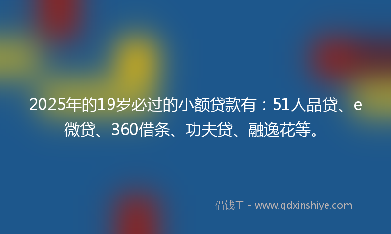 2025年的19岁必过的小额贷款有：51人品贷、e微贷、360借条、功夫贷、融逸花等。
