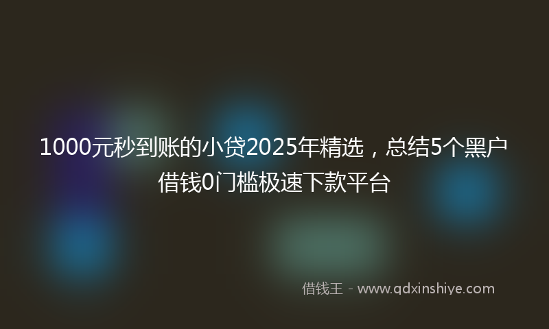 1000元秒到账的小贷2025年精选，总结5个黑户借钱0门槛极速下款平台
