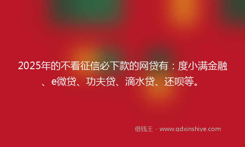2025年的不看征信必下款的网贷有：度小满金融、e微贷、功夫贷、滴水贷、还呗等。