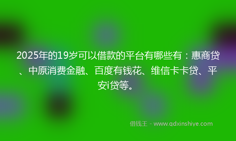 2025年的19岁可以借款的平台有哪些有：惠商贷、中原消费金融、百度有钱花、维信卡卡贷、平安i贷等。