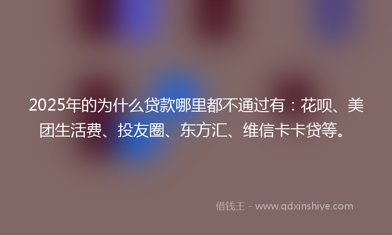 2025年的为什么贷款哪里都不通过有：花呗、美团生活费、投友圈、东方汇、维信卡卡贷等。