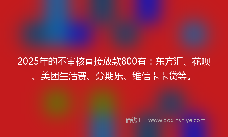 2025年的不审核直接放款800有：东方汇、花呗、美团生活费、分期乐、维信卡卡贷等。