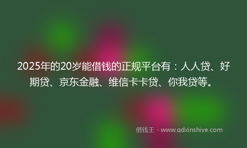 2025年的20岁能借钱的正规平台有：人人贷、好期贷、京东金融、维信卡卡贷、你我贷等。