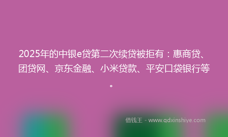 2025年的中银e贷第二次续贷被拒有：惠商贷、团贷网、京东金融、小米贷款、平安口袋银行等。