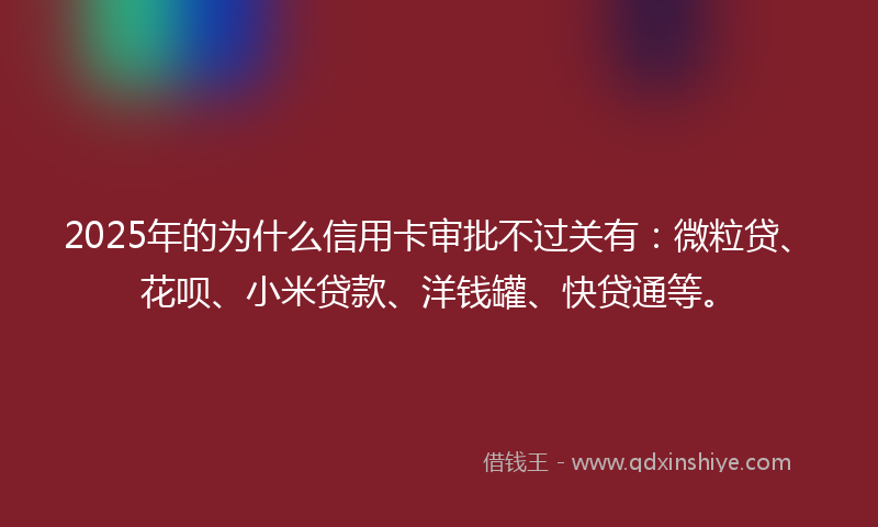 2025年的为什么信用卡审批不过关有：微粒贷、花呗、小米贷款、洋钱罐、快贷通等。