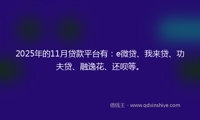 2025年的11月贷款平台有：e微贷、我来贷、功夫贷、融逸花、还呗等。