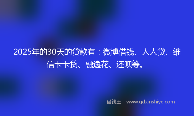 2025年的30天的贷款有：微博借钱、人人贷、维信卡卡贷、融逸花、还呗等。