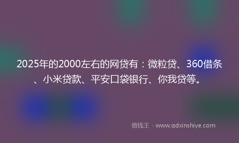 2025年的2000左右的网贷有：微粒贷、360借条、小米贷款、平安口袋银行、你我贷等。