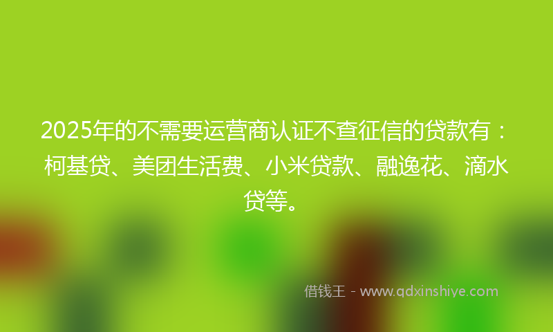 2025年的不需要运营商认证不查征信的贷款有：柯基贷、美团生活费、小米贷款、融逸花、滴水贷等。