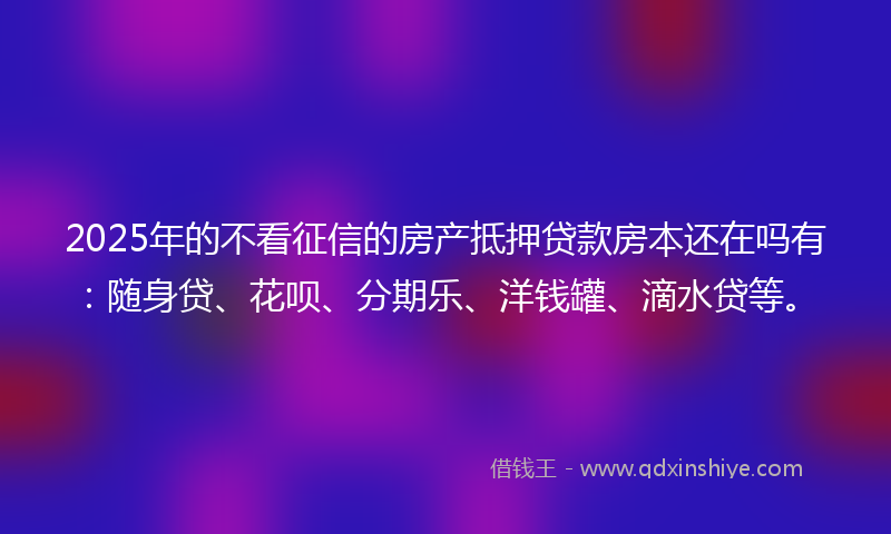 2025年的不看征信的房产抵押贷款房本还在吗有：随身贷、花呗、分期乐、洋钱罐、滴水贷等。