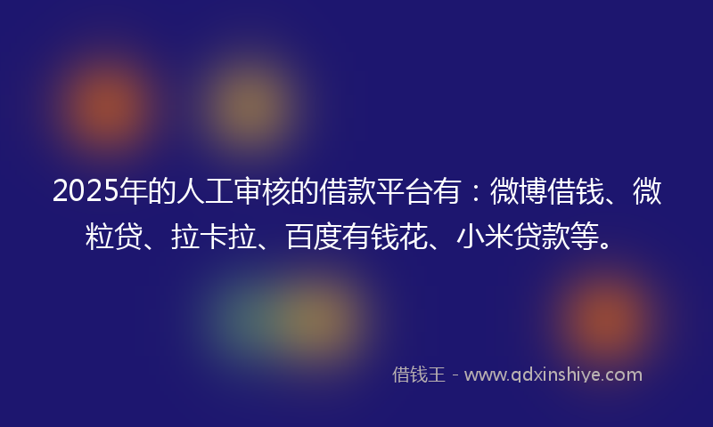 2025年的人工审核的借款平台有：微博借钱、微粒贷、拉卡拉、百度有钱花、小米贷款等。