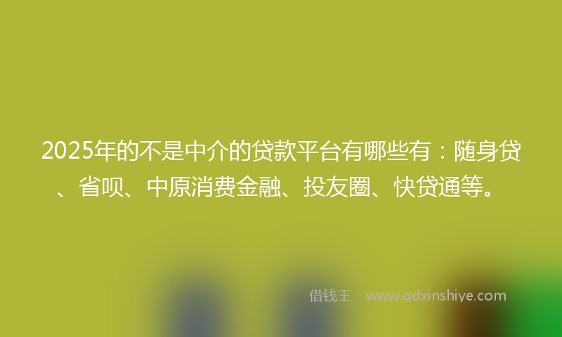 2025年的不是中介的贷款平台有哪些有：随身贷、省呗、中原消费金融、投友圈、快贷通等。
