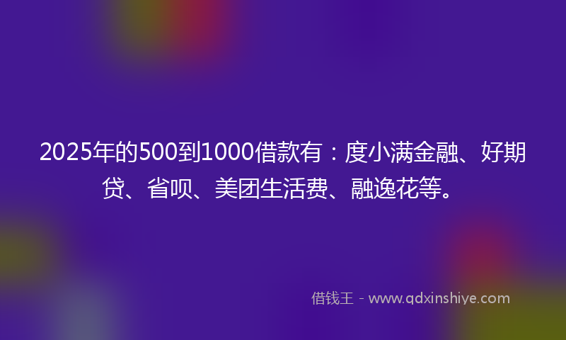 2025年的500到1000借款有：度小满金融、好期贷、省呗、美团生活费、融逸花等。