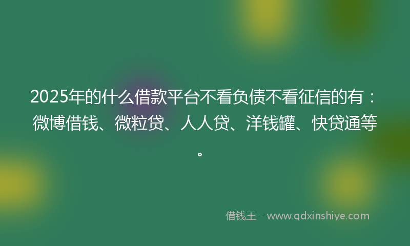 2025年的什么借款平台不看负债不看征信的有：微博借钱、微粒贷、人人贷、洋钱罐、快贷通等。