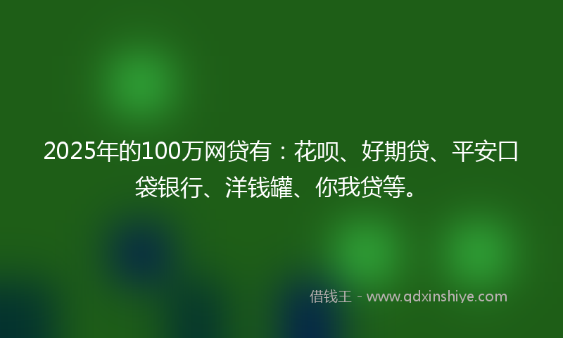 2025年的100万网贷有：花呗、好期贷、平安口袋银行、洋钱罐、你我贷等。