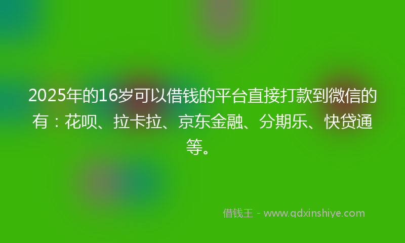 2025年的16岁可以借钱的平台直接打款到微信的有：花呗、拉卡拉、京东金融、分期乐、快贷通等。