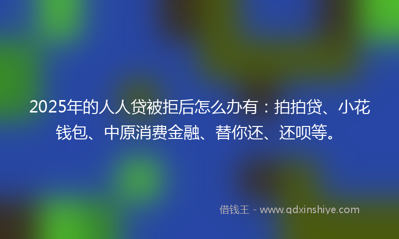 2025年的人人贷被拒后怎么办有：拍拍贷、小花钱包、中原消费金融、替你还、还呗等。