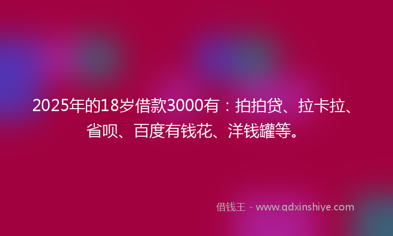 2025年的18岁借款3000有：拍拍贷、拉卡拉、省呗、百度有钱花、洋钱罐等。