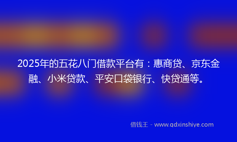 2025年的五花八门借款平台有：惠商贷、京东金融、小米贷款、平安口袋银行、快贷通等。