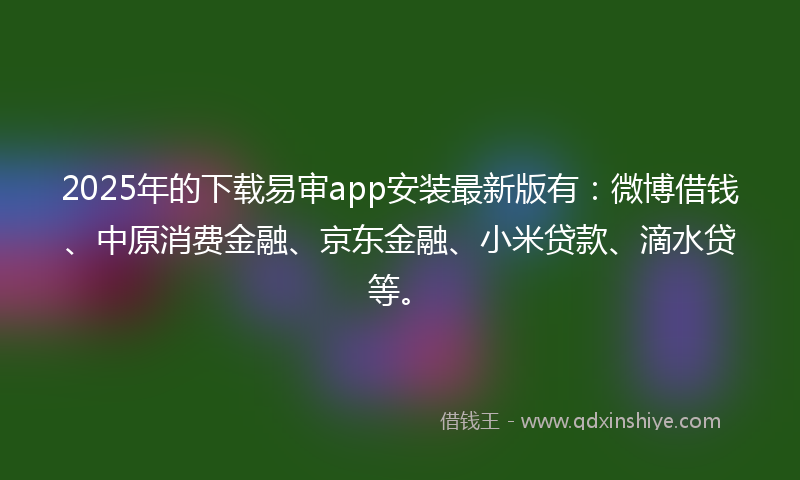 2025年的下载易审app安装最新版有：微博借钱、中原消费金融、京东金融、小米贷款、滴水贷等。