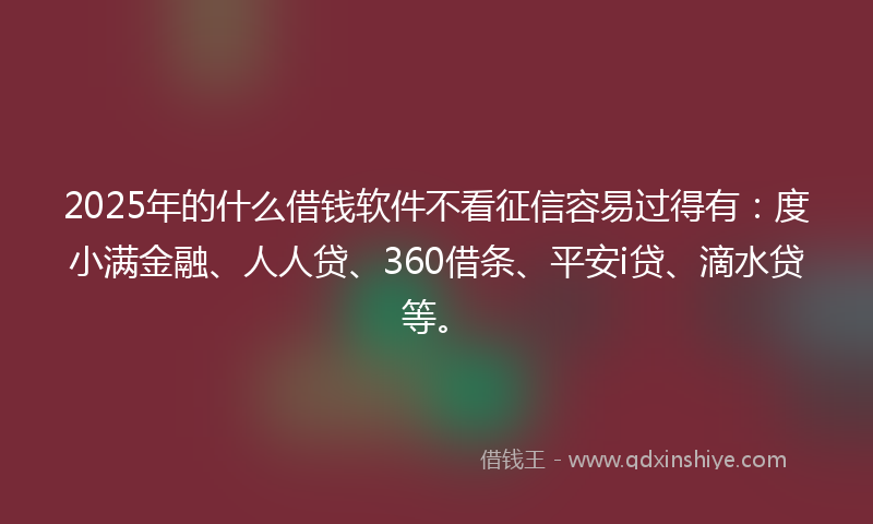 2025年的什么借钱软件不看征信容易过得有：度小满金融、人人贷、360借条、平安i贷、滴水贷等。