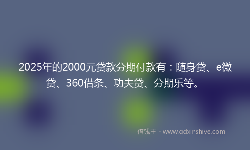 2025年的2000元贷款分期付款有：随身贷、e微贷、360借条、功夫贷、分期乐等。