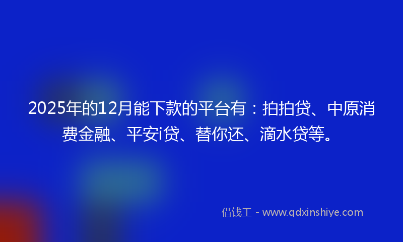 2025年的12月能下款的平台有：拍拍贷、中原消费金融、平安i贷、替你还、滴水贷等。