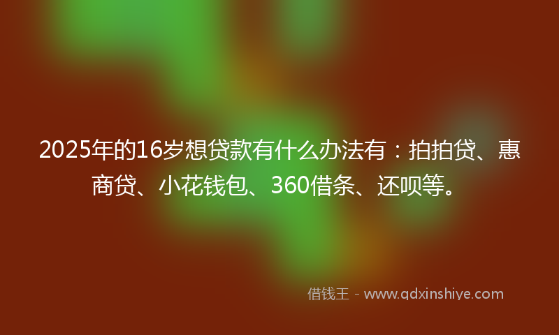 2025年的16岁想贷款有什么办法有：拍拍贷、惠商贷、小花钱包、360借条、还呗等。