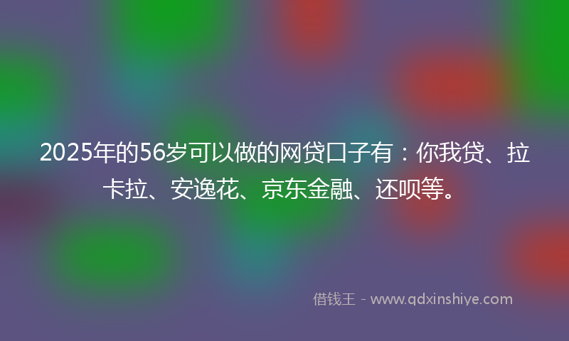 2025年的56岁可以做的网贷口子有：你我贷、拉卡拉、安逸花、京东金融、还呗等。