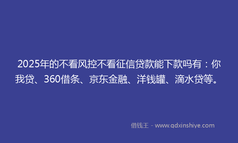 2025年的不看风控不看征信贷款能下款吗有：你我贷、360借条、京东金融、洋钱罐、滴水贷等。