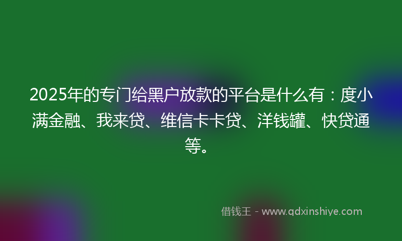 2025年的专门给黑户放款的平台是什么有：度小满金融、我来贷、维信卡卡贷、洋钱罐、快贷通等。
