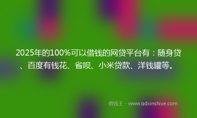 2025年的100%可以借钱的网贷平台有：随身贷、百度有钱花、省呗、小米贷款、洋钱罐等。