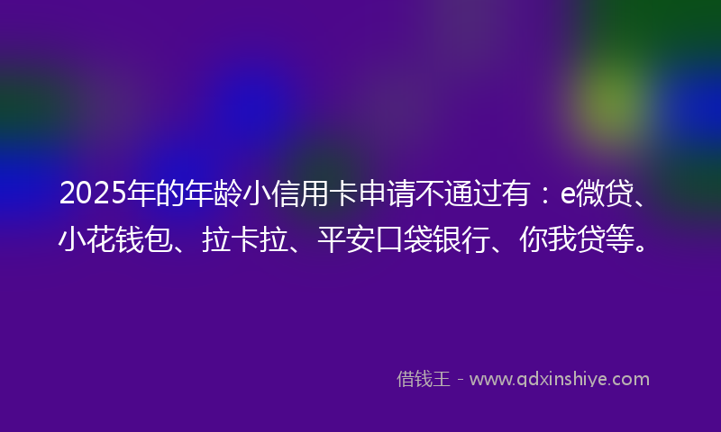 2025年的年龄小信用卡申请不通过有：e微贷、小花钱包、拉卡拉、平安口袋银行、你我贷等。