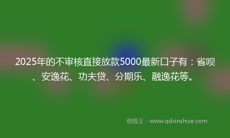 2025年的不审核直接放款5000最新口子有：省呗、安逸花、功夫贷、分期乐、融逸花等。