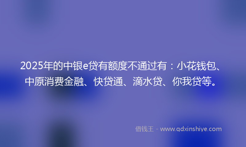 2025年的中银e贷有额度不通过有：小花钱包、中原消费金融、快贷通、滴水贷、你我贷等。
