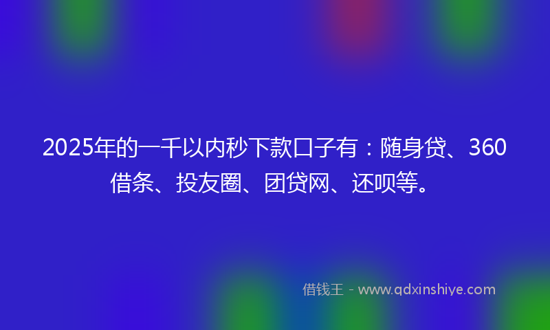 2025年的一千以内秒下款口子有：随身贷、360借条、投友圈、团贷网、还呗等。