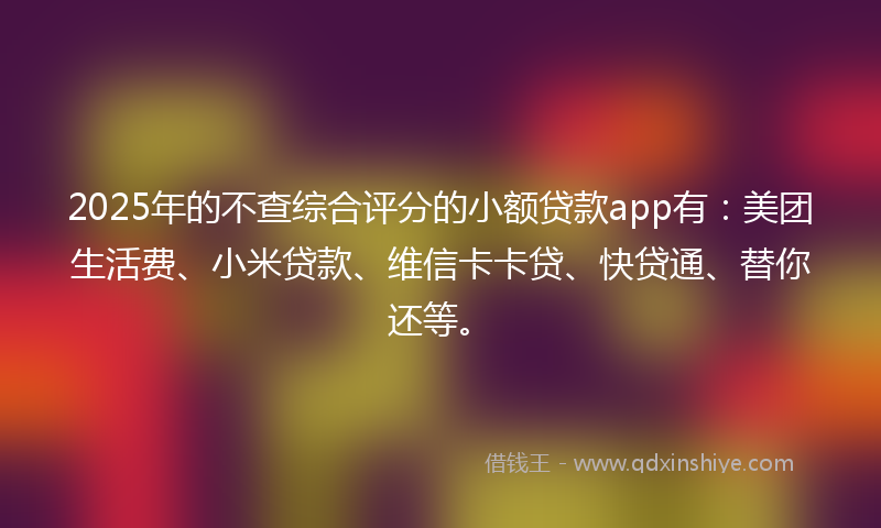 2025年的不查综合评分的小额贷款app有：美团生活费、小米贷款、维信卡卡贷、快贷通、替你还等。