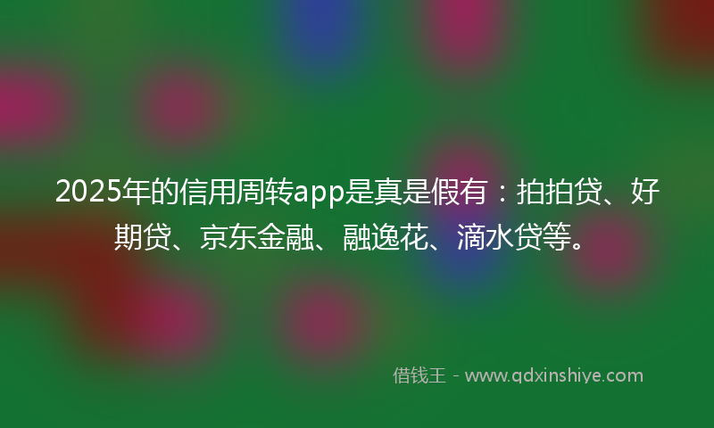 2025年的信用周转app是真是假有：拍拍贷、好期贷、京东金融、融逸花、滴水贷等。