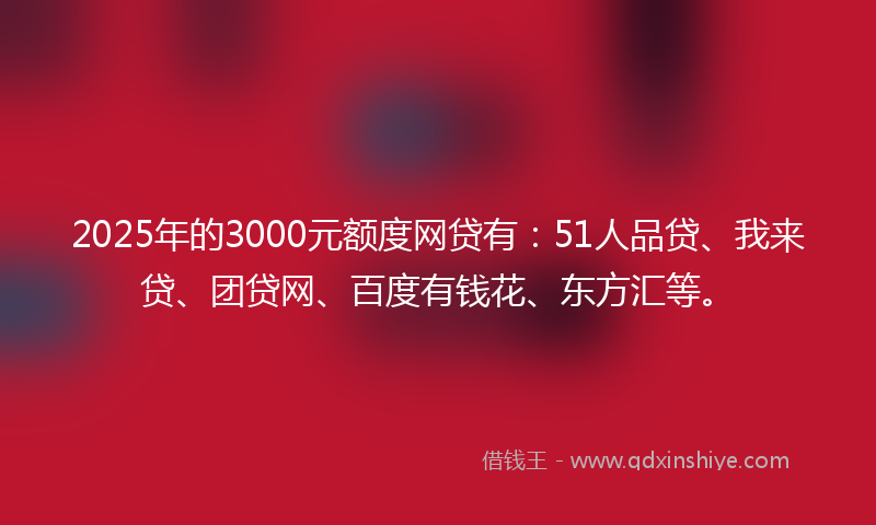 2025年的3000元额度网贷有：51人品贷、我来贷、团贷网、百度有钱花、东方汇等。