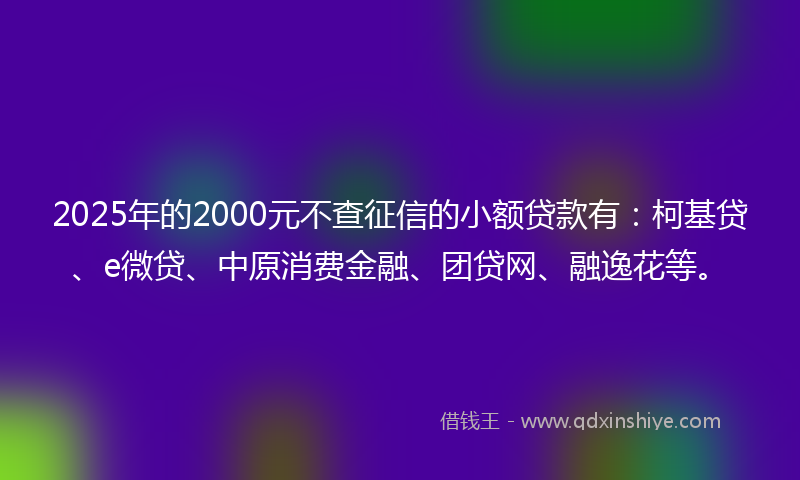 2025年的2000元不查征信的小额贷款有：柯基贷、e微贷、中原消费金融、团贷网、融逸花等。