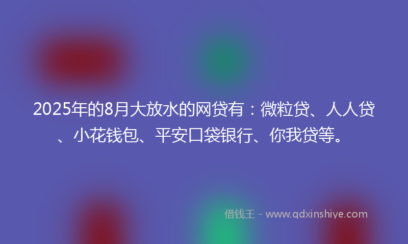 2025年的8月大放水的网贷有：微粒贷、人人贷、小花钱包、平安口袋银行、你我贷等。