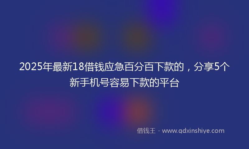 2025年最新18借钱应急百分百下款的，分享5个新手机号容易下款的平台